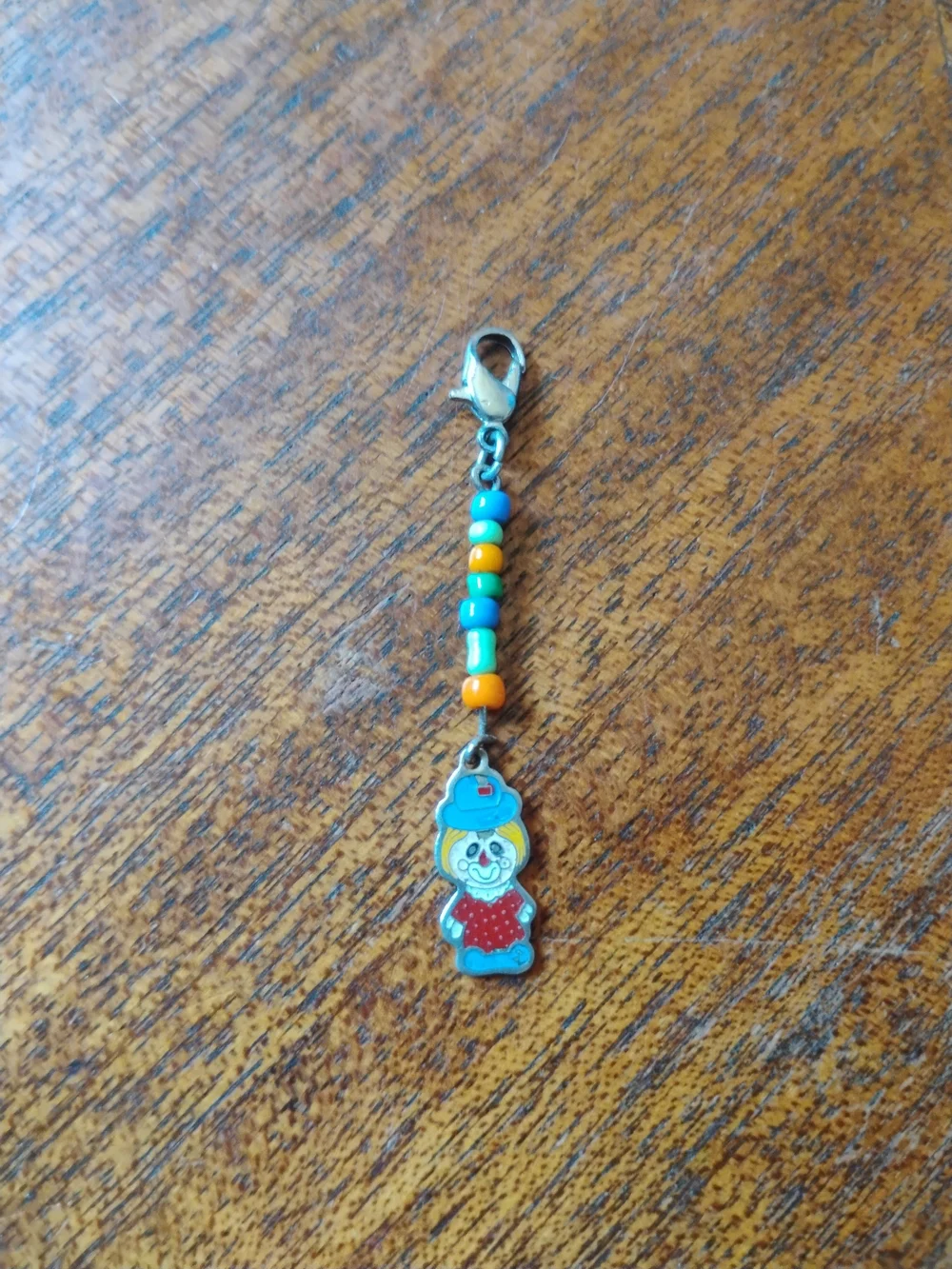 Beaded Clown Charm Keychain in Blue and Orange